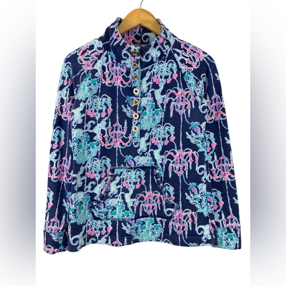 Lilly Pulitzer Women’s Mock Neck Popover Top - Navy & Pink Monkey Print - Size S